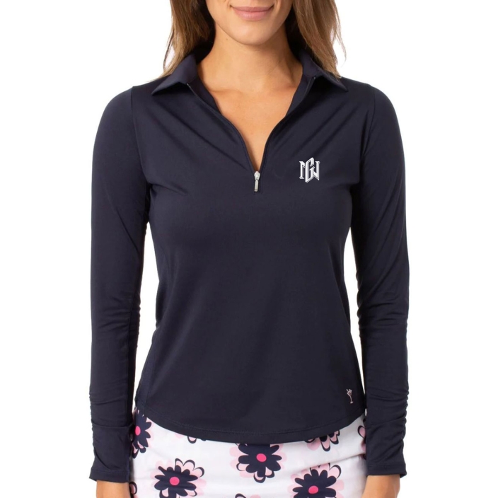 Women's Golftini Long Sleeve Zip Tech Polo - Navy, XL