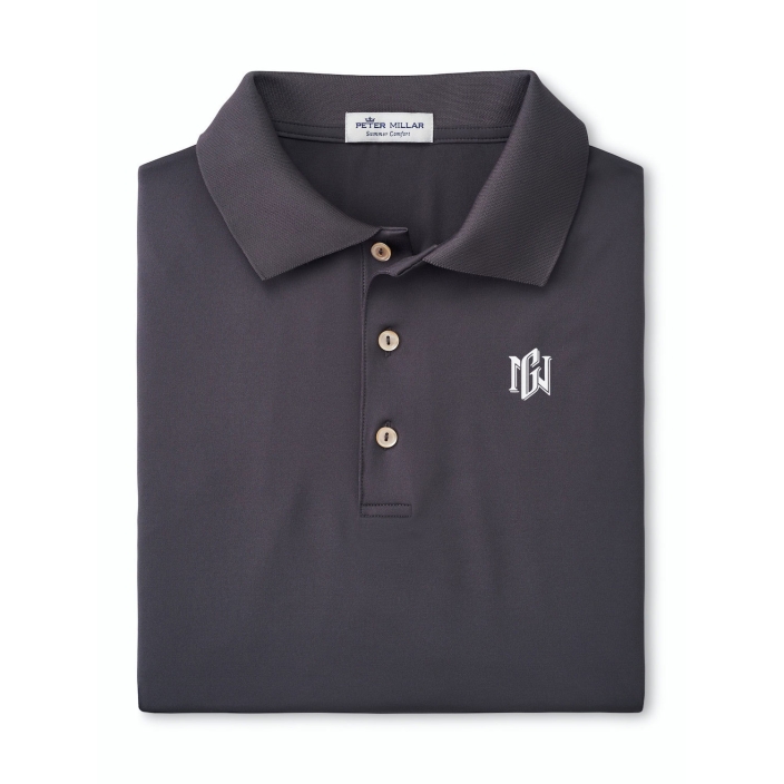 Men's Peter Millar Solid Performance Jersey Polo Sean Self-Collar - Iron, XL